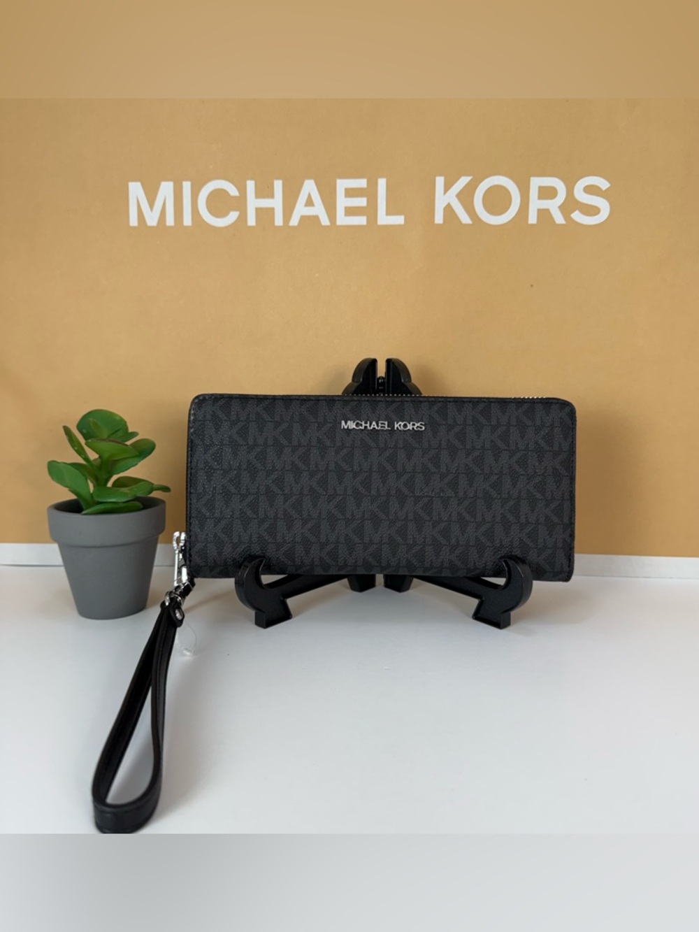 Michael Kors Black Signature Zip Wallet with Wristlet